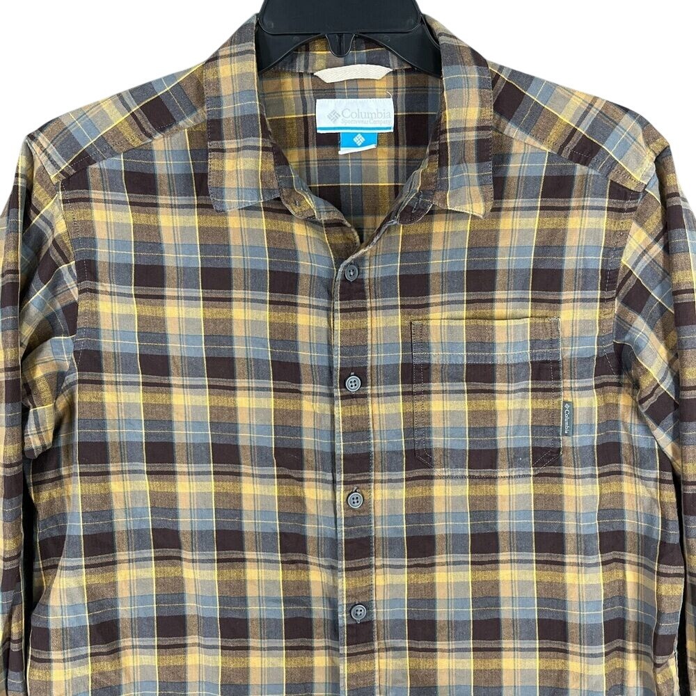 Columbia Flannel Shirt Mens M Brown Plaid Button-Up‎ Outdoor Business Casual